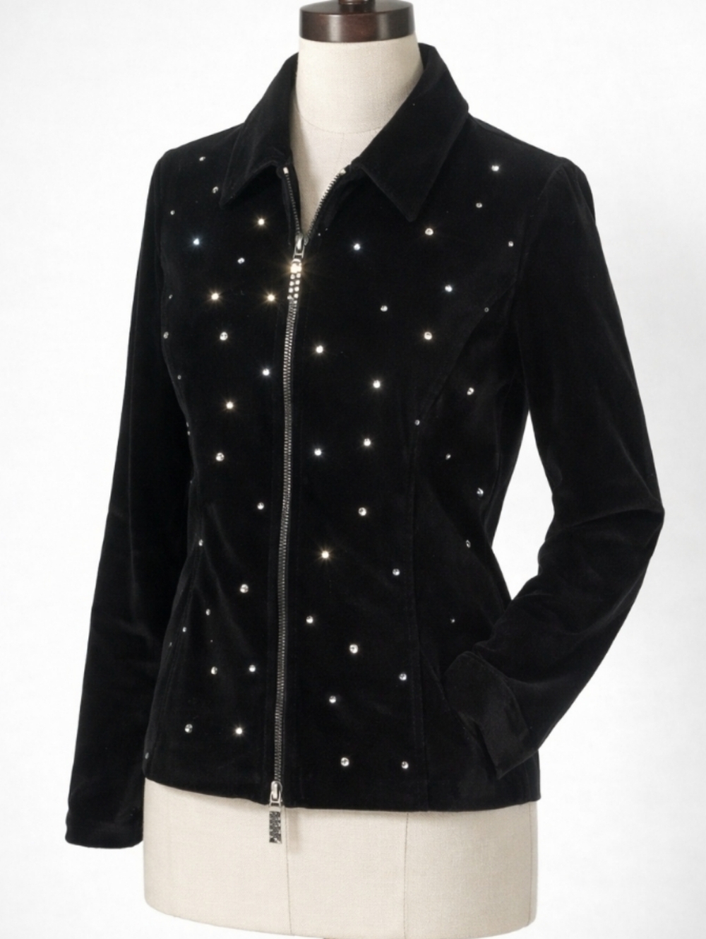 The Quacker Factory Black Velvet Rhinestone Jacket Size Small Holiday Evening